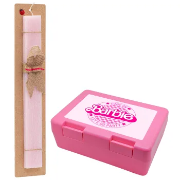 Come On Barbie Lets Go Party , Easter Set, children's snack container PINK & scented flat Easter candle (30cm) (PINK)