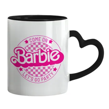 Come On Barbie Lets Go Party , Κούπα καρδιά χερούλι μαύρη, κεραμική, 330ml