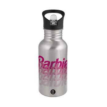 Barbie repeat, Water bottle Silver with straw, stainless steel 500ml