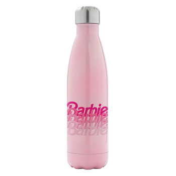 Barbie repeat, Μεταλλικό παγούρι θερμός Ροζ Ιριδίζον (Stainless steel), διπλού τοιχώματος, 500ml