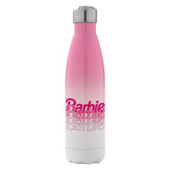Barbie repeat, Μεταλλικό παγούρι θερμός Ροζ/Λευκό (Stainless steel), διπλού τοιχώματος, 500ml