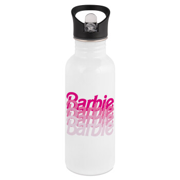 Barbie repeat, Παγούρι νερού Λευκό με καλαμάκι, ανοξείδωτο ατσάλι 600ml