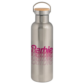 Barbie repeat, Stainless steel Silver with wooden lid (bamboo), double wall, 750ml