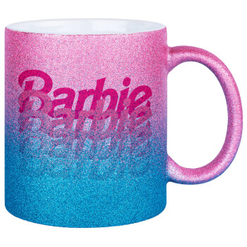 Barbie repeat, Κούπα Χρυσή/Μπλε Glitter, κεραμική, 330ml