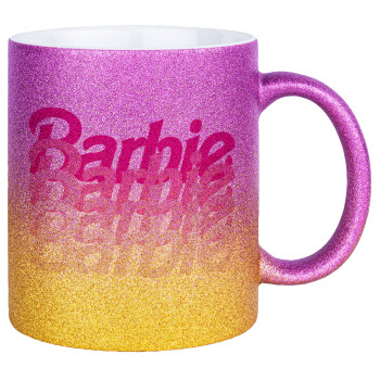 Barbie repeat, Κούπα Χρυσή/Ροζ Glitter, κεραμική, 330ml