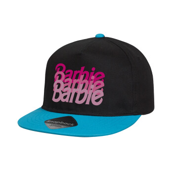 Barbie repeat, Καπέλο παιδικό Flat Snapback, Μαύρο/Μπλε (100% ΒΑΜΒΑΚΕΡΟ, ΠΑΙΔΙΚΟ, UNISEX, ONE SIZE)