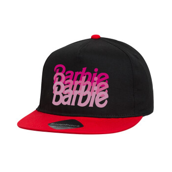 Barbie repeat, Καπέλο παιδικό Flat Snapback, Μαύρο/Κόκκινο (100% ΒΑΜΒΑΚΕΡΟ, ΠΑΙΔΙΚΟ, UNISEX, ONE SIZE)