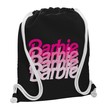 Barbie repeat, Τσάντα πλάτης πουγκί GYMBAG Μαύρη, με τσέπη (40x48cm) & χονδρά λευκά κορδόνια