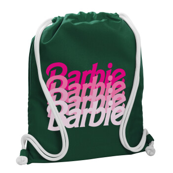 Barbie repeat, Τσάντα πλάτης πουγκί GYMBAG BOTTLE GREEN, με τσέπη (40x48cm) & χονδρά λευκά κορδόνια
