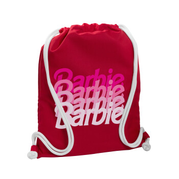 Barbie repeat, Τσάντα πλάτης πουγκί GYMBAG Κόκκινη, με τσέπη (40x48cm) & χονδρά κορδόνια