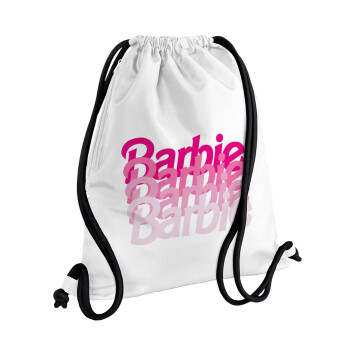 Barbie repeat, Τσάντα πλάτης πουγκί GYMBAG λευκή, με τσέπη (40x48cm) & χονδρά κορδόνια