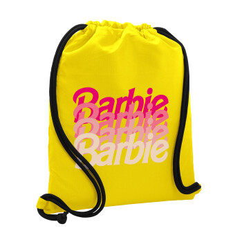Barbie repeat, Τσάντα πλάτης πουγκί GYMBAG Κίτρινη, με τσέπη (40x48cm) & χονδρά κορδόνια