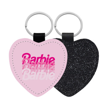 Barbie repeat, Μπρελόκ PU δερμάτινο glitter καρδιά ΜΑΥΡΟ