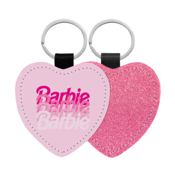 Barbie repeat, Μπρελόκ PU δερμάτινο glitter καρδιά ΡΟΖ