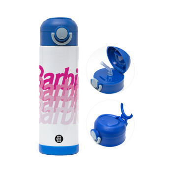 Barbie repeat, Παιδικό παγούρι θερμό, ανοξείδωτο, με καλαμάκι ασφαλείας, ΜΠΛΕ (500ml)