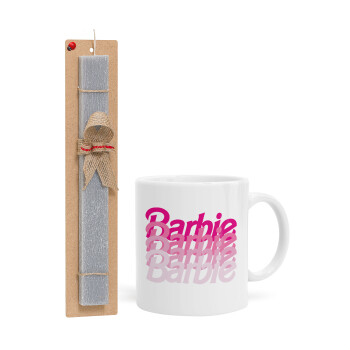 Barbie repeat, Πασχαλινή Λαμπάδα με Κούπα κεραμική (330ml) & κερί αρωματικό πλακέ (30cm) (ΓΚΡΙ)