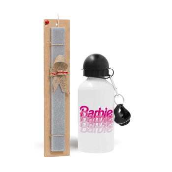 Barbie repeat, Πασχαλινό Σετ, παγούρι μεταλλικό  αλουμινίου (500ml) & πασχαλινή λαμπάδα αρωματική πλακέ (30cm) (ΓΚΡΙ)