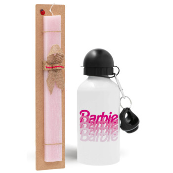 Barbie repeat, Πασχαλινό Σετ, παγούρι μεταλλικό αλουμινίου (500ml) & πασχαλινή λαμπάδα αρωματική πλακέ (30cm) (ΡΟΖ)