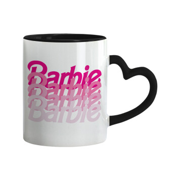 Barbie repeat, Κούπα καρδιά χερούλι μαύρη, κεραμική, 330ml