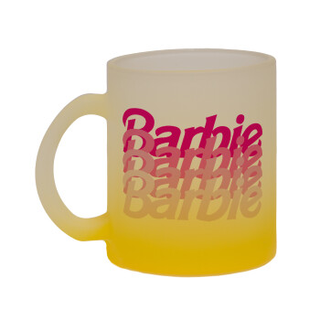 Barbie repeat, Κούπα γυάλινη δίχρωμη με βάση το κίτρινο ματ, 330ml