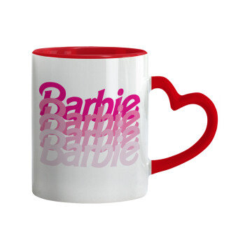 Barbie repeat, Κούπα καρδιά χερούλι κόκκινη, κεραμική, 330ml