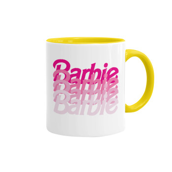 Barbie repeat, Κούπα χρωματιστή κίτρινη, κεραμική, 330ml