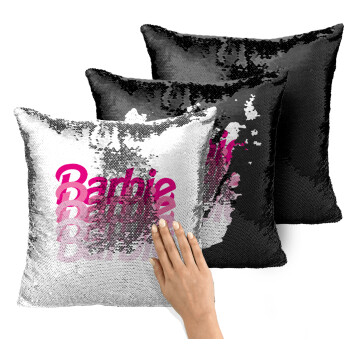 Barbie repeat, Μαξιλάρι καναπέ Μαγικό Μαύρο με πούλιες 40x40cm περιέχεται το γέμισμα