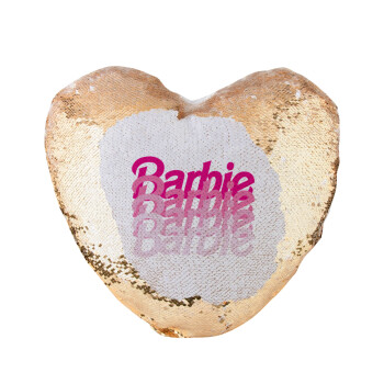 Barbie repeat, Μαξιλάρι καναπέ καρδιά Μαγικό Χρυσό με πούλιες 40x40cm περιέχεται το  γέμισμα