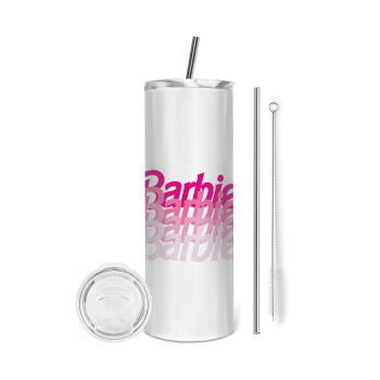 Barbie repeat, Tumbler ποτήρι θερμό από ανοξείδωτο ατσάλι 600ml, με μεταλλικό καλαμάκι & βούρτσα καθαρισμού