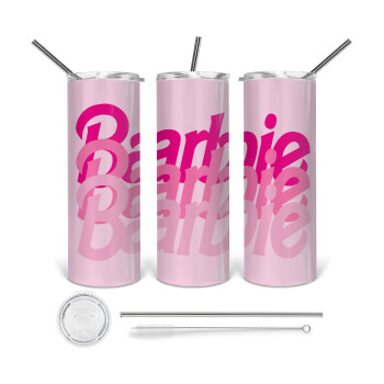 Barbie repeat, 360 Eco friendly ποτήρι θερμό (tumbler) από ανοξείδωτο ατσάλι 600ml, με μεταλλικό καλαμάκι & βούρτσα καθαρισμού