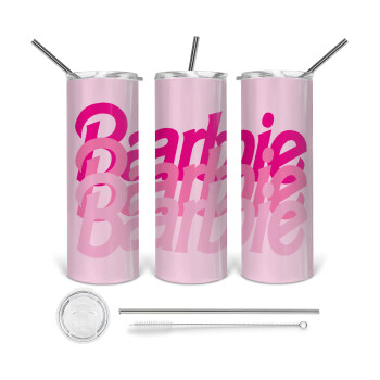 Barbie repeat, Tumbler ποτήρι θερμό από ανοξείδωτο ατσάλι 600ml, με μεταλλικό καλαμάκι & βούρτσα καθαρισμού