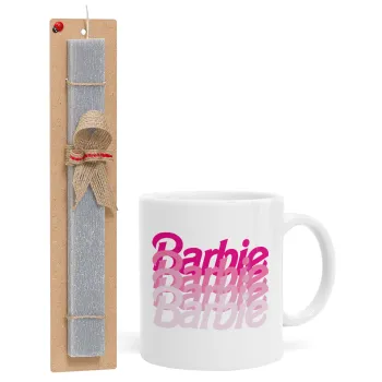 Barbie repeat, Πασχαλινή Λαμπάδα με Κούπα κεραμική (330ml) & κερί αρωματικό πλακέ (30cm) (ΓΚΡΙ)