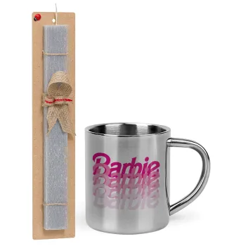 Barbie repeat, Easter Set, metallic thermal cup (300ml) & Easter aromatic flat candle (30cm) (GRAY)