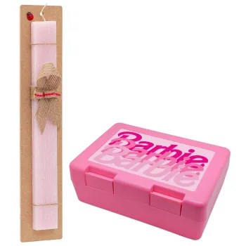 Barbie repeat, Easter Set, children's snack container PINK & scented flat Easter candle (30cm) (PINK)