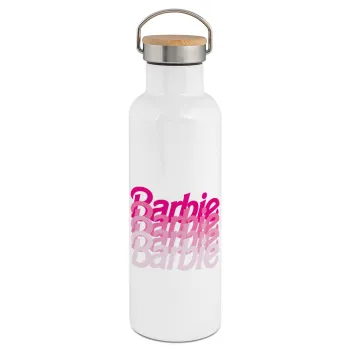Barbie repeat, Stainless steel White with wooden lid (bamboo), double wall, 750ml