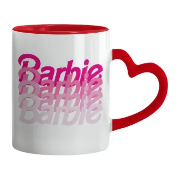 Barbie repeat, Κούπα καρδιά χερούλι κόκκινη, κεραμική, 330ml