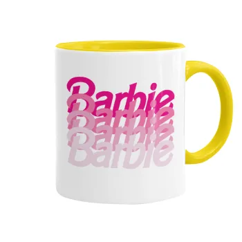 Barbie repeat, Κούπα χρωματιστή κίτρινη, κεραμική, 330ml
