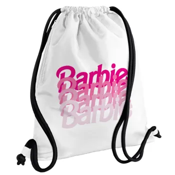 Barbie repeat, Backpack pouch GYMBAG white, with pocket (40x48cm) & thick cords