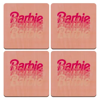 Barbie repeat, ΣΕΤ x4 Σουβέρ ξύλινα τετράγωνα plywood (9cm)