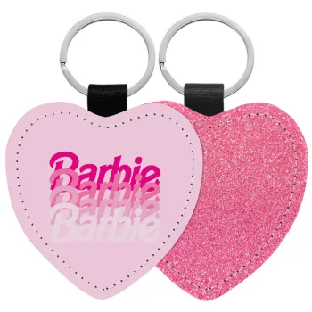Barbie repeat, Μπρελόκ PU δερμάτινο glitter καρδιά ΡΟΖ