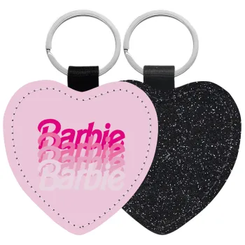 Barbie repeat, Μπρελόκ PU δερμάτινο glitter καρδιά ΜΑΥΡΟ