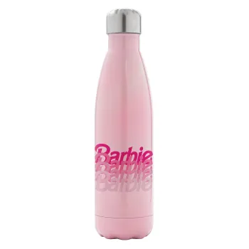 Barbie repeat, Μεταλλικό παγούρι θερμός Ροζ Ιριδίζον (Stainless steel), διπλού τοιχώματος, 500ml