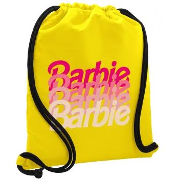 Barbie repeat, Τσάντα πλάτης πουγκί GYMBAG Κίτρινη, με τσέπη (40x48cm) & χονδρά κορδόνια