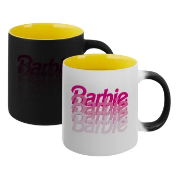 Barbie repeat, Κούπα Μαγική εσωτερικό κίτρινη, κεραμική 330ml που αλλάζει χρώμα με το ζεστό ρόφημα