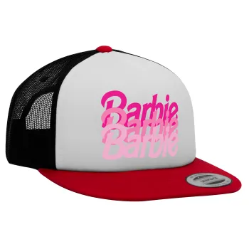 Barbie repeat, Καπέλο Ενηλίκων Foam Flat Snapback με Δίχτυ Κόκκινο-Λευκό-Μαύρο (POLYESTER, ΕΝΗΛΙΚΩΝ, UNISEX, ONE SIZE)