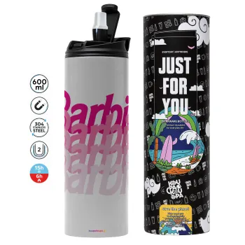 Barbie repeat, Tumbler ποτήρι θερμό ΓΚΡΙ από ανοξείδωτο ατσάλι 600ml