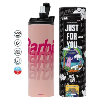 Barbie repeat, Tumbler ποτήρι θερμό ΡΟΖ από ανοξείδωτο ατσάλι 600ml