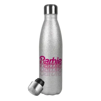 Barbie repeat, Metallic Glitter Silver Thermos Flask (Stainless steel), double-walled, 500ml