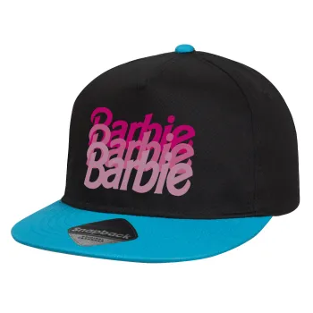 Barbie repeat, Καπέλο παιδικό Flat Snapback, Μαύρο/Μπλε (100% ΒΑΜΒΑΚΕΡΟ, ΠΑΙΔΙΚΟ, UNISEX, ONE SIZE)