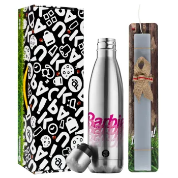 Barbie repeat, Easter Set, metallic stainless thermos flask (500ml) & scented flat Easter candle (30cm) (GRAY)